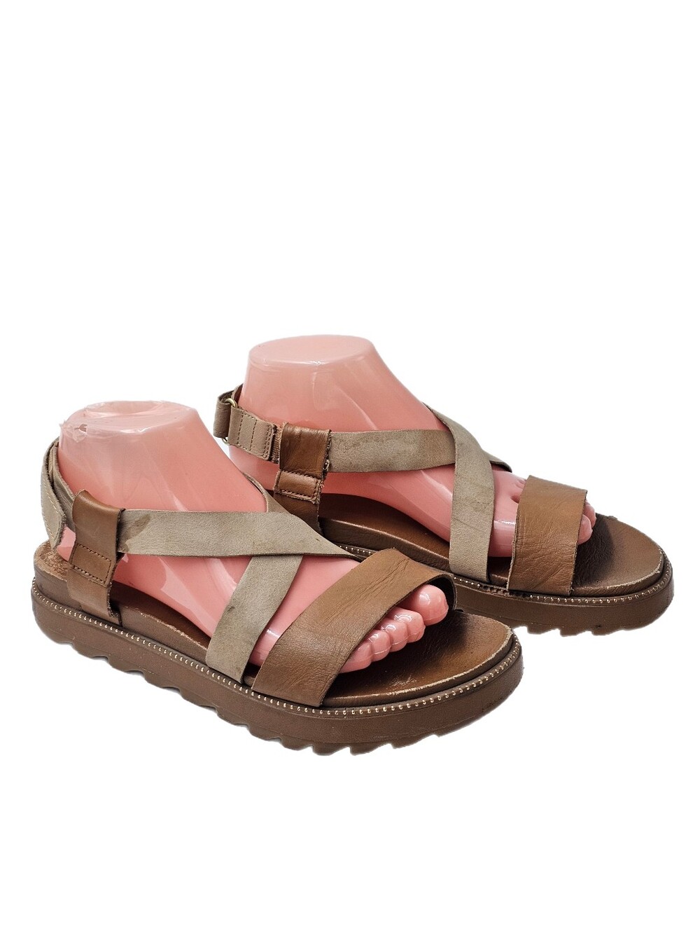 Sorel Women's Roaming Crisscross Leather Sandal Camel Brown Platform Size 8.5